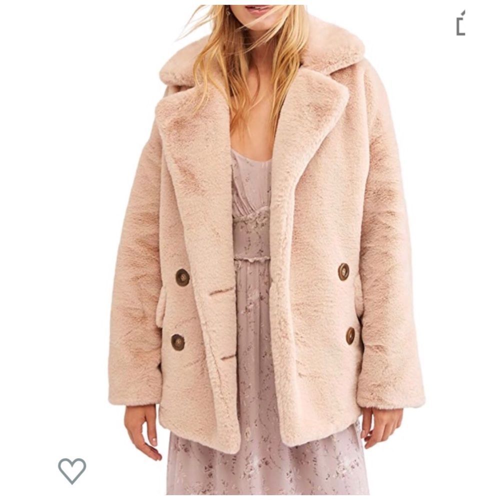 FREE People Kate Faux Fur Coat Jacket In Apricot - Picture 10 of 15